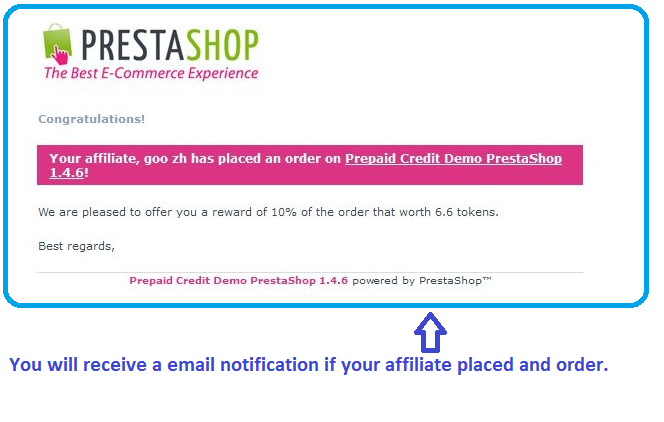 Affiliate rewards notification email