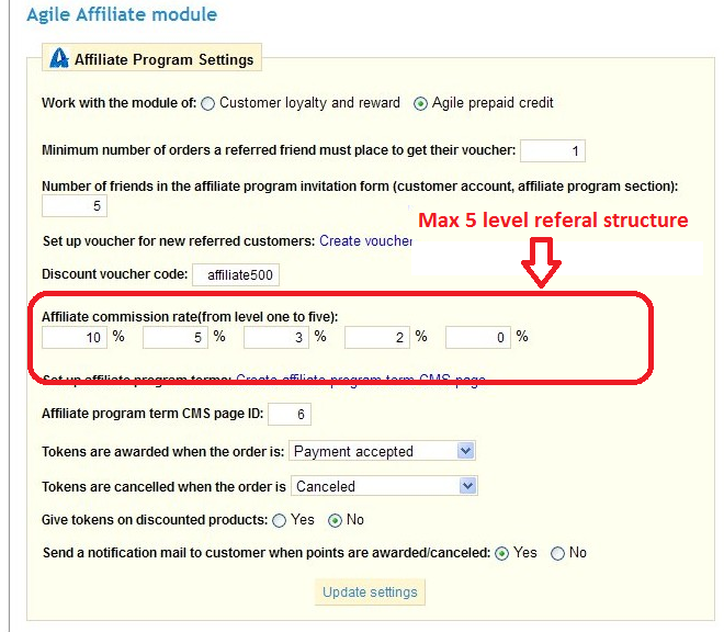 agile affiliate referral program module configuration