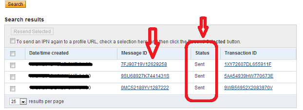 Paypal IPN history search result