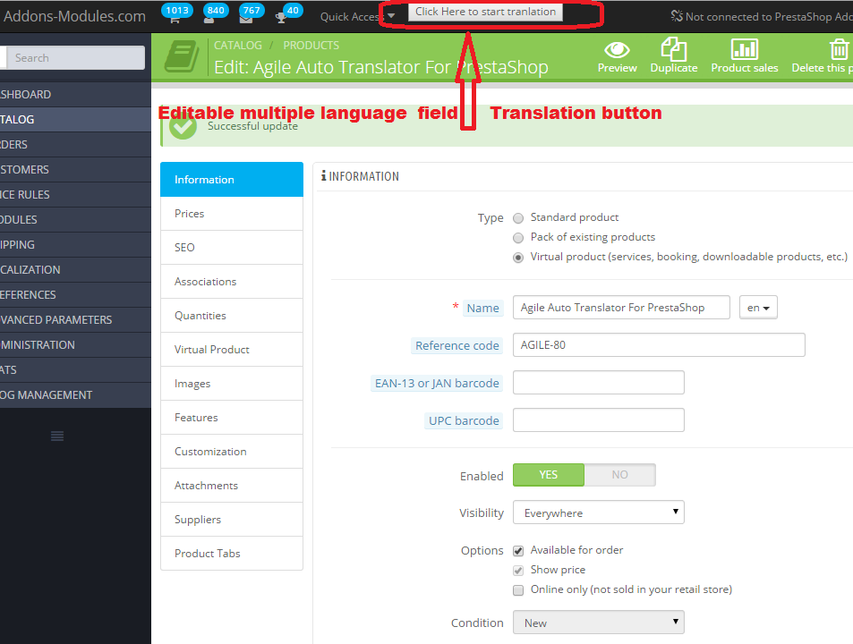Editable multiple language translation button