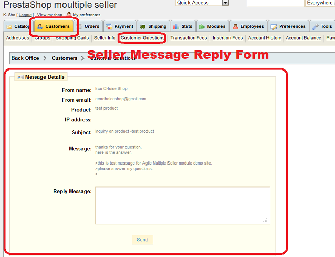 agile prestashop seller messenger product 04 seller replay question form back office